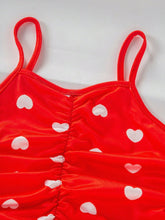 Young Girl Siren Style Heart Print Pleated Ruched Snug Fit Camisole Dress